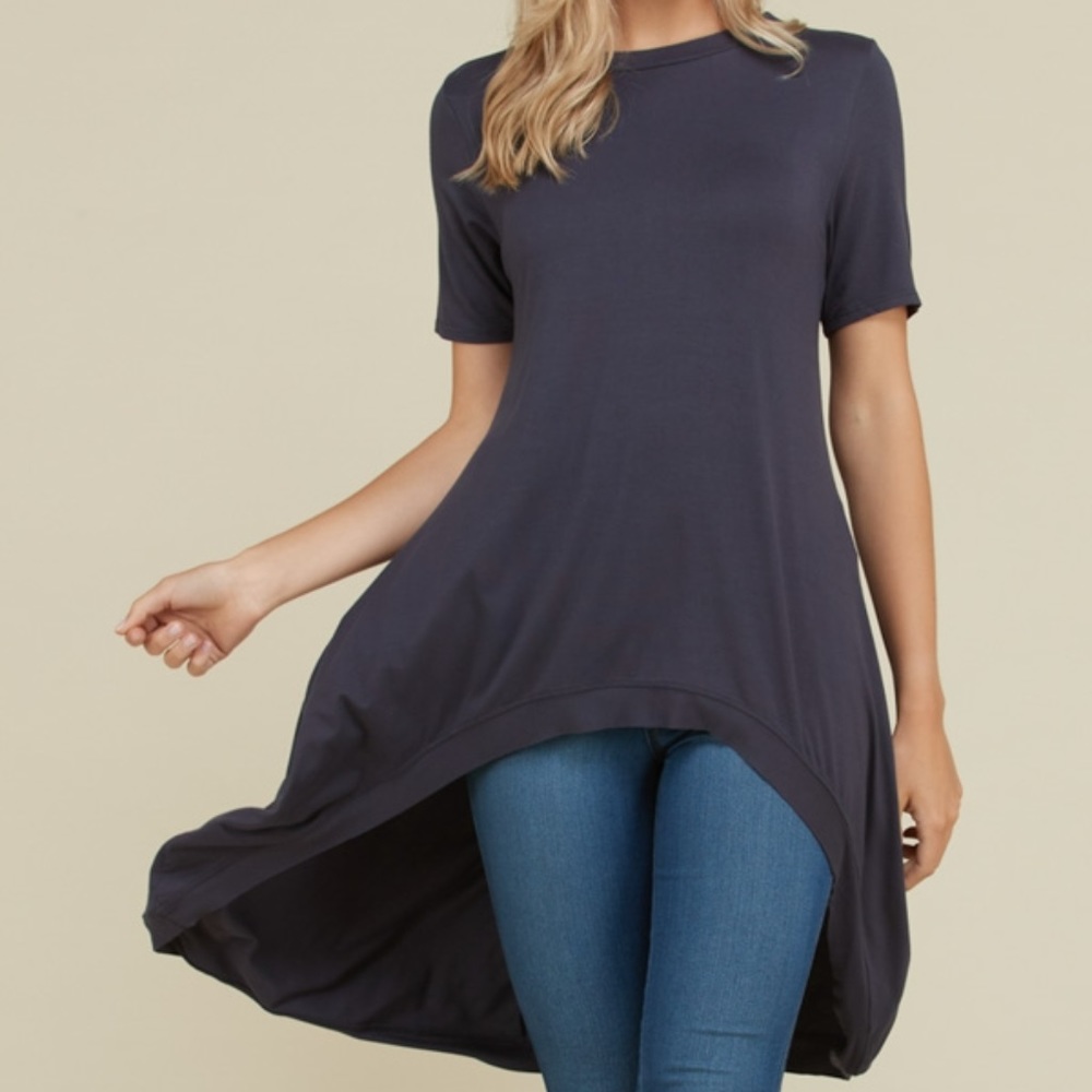 Annabelle Knit Top with High/Low Hem.  Slate